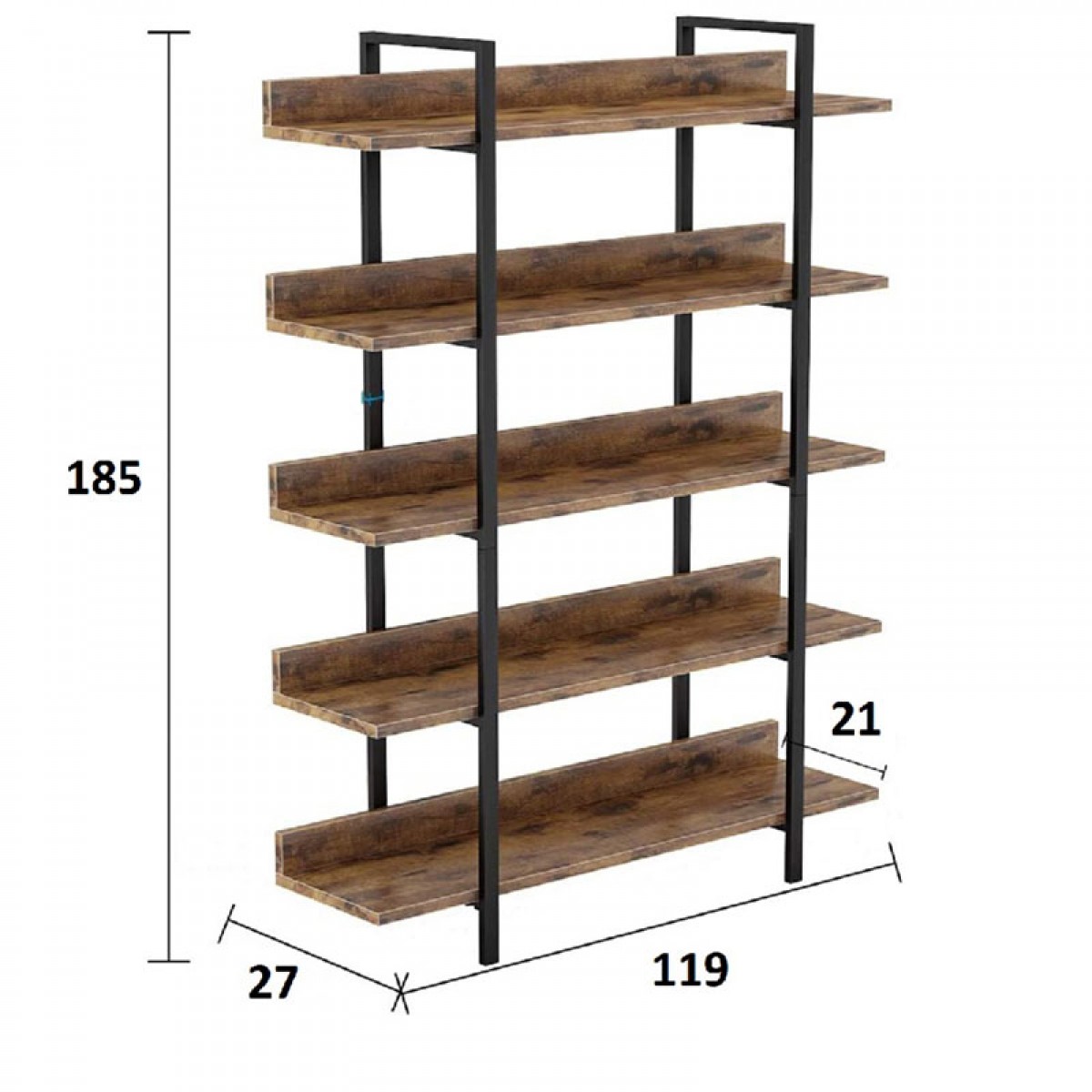 Βιβλιοθήκη Almond Pakoworld Καρυδί-Μαύρο 119X27X185Εκ